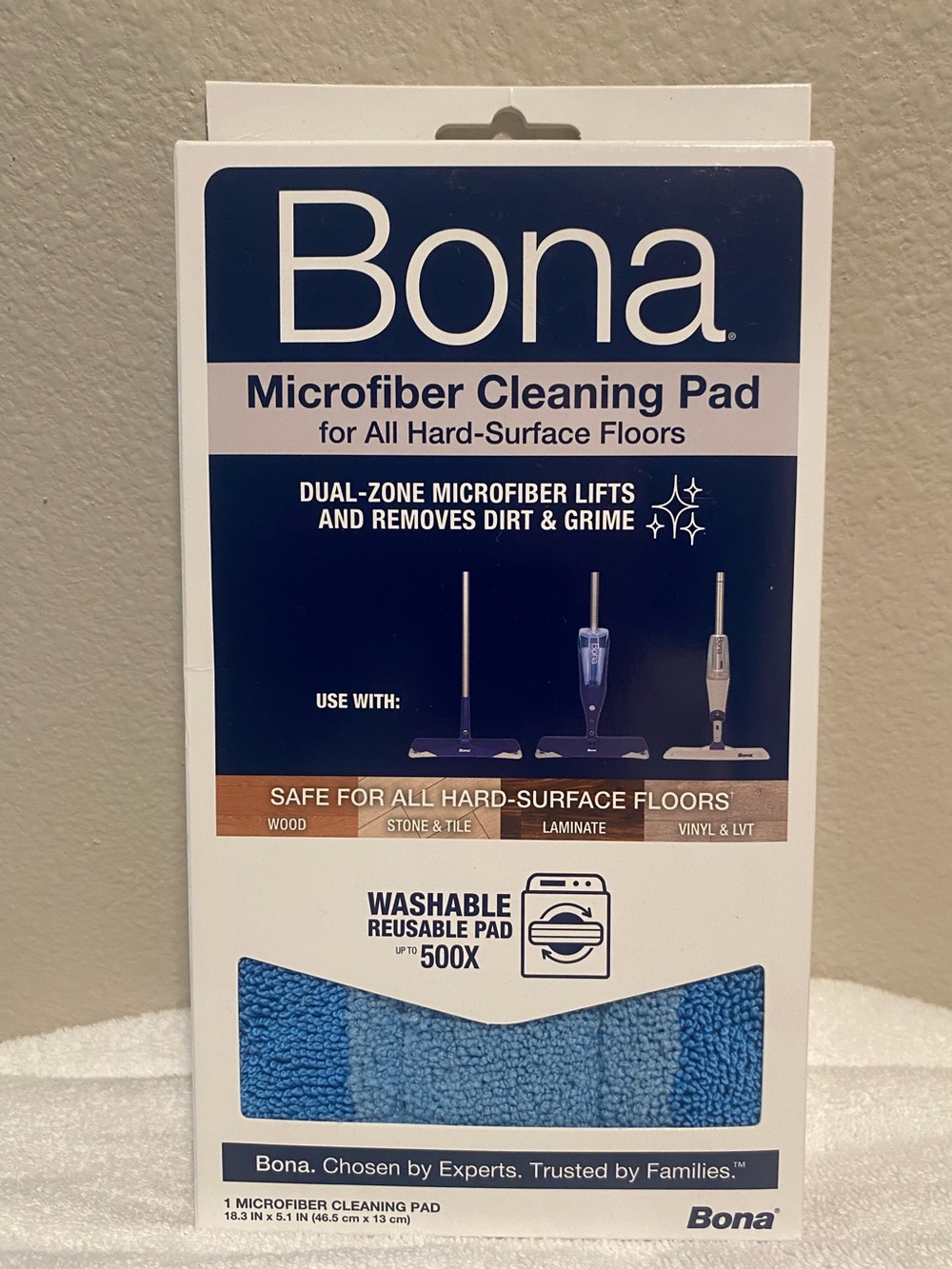 Bona Microfiber Cleaning Pad for Hard-Surface Floor Mops 18.3 in X 5.1 in NEW!